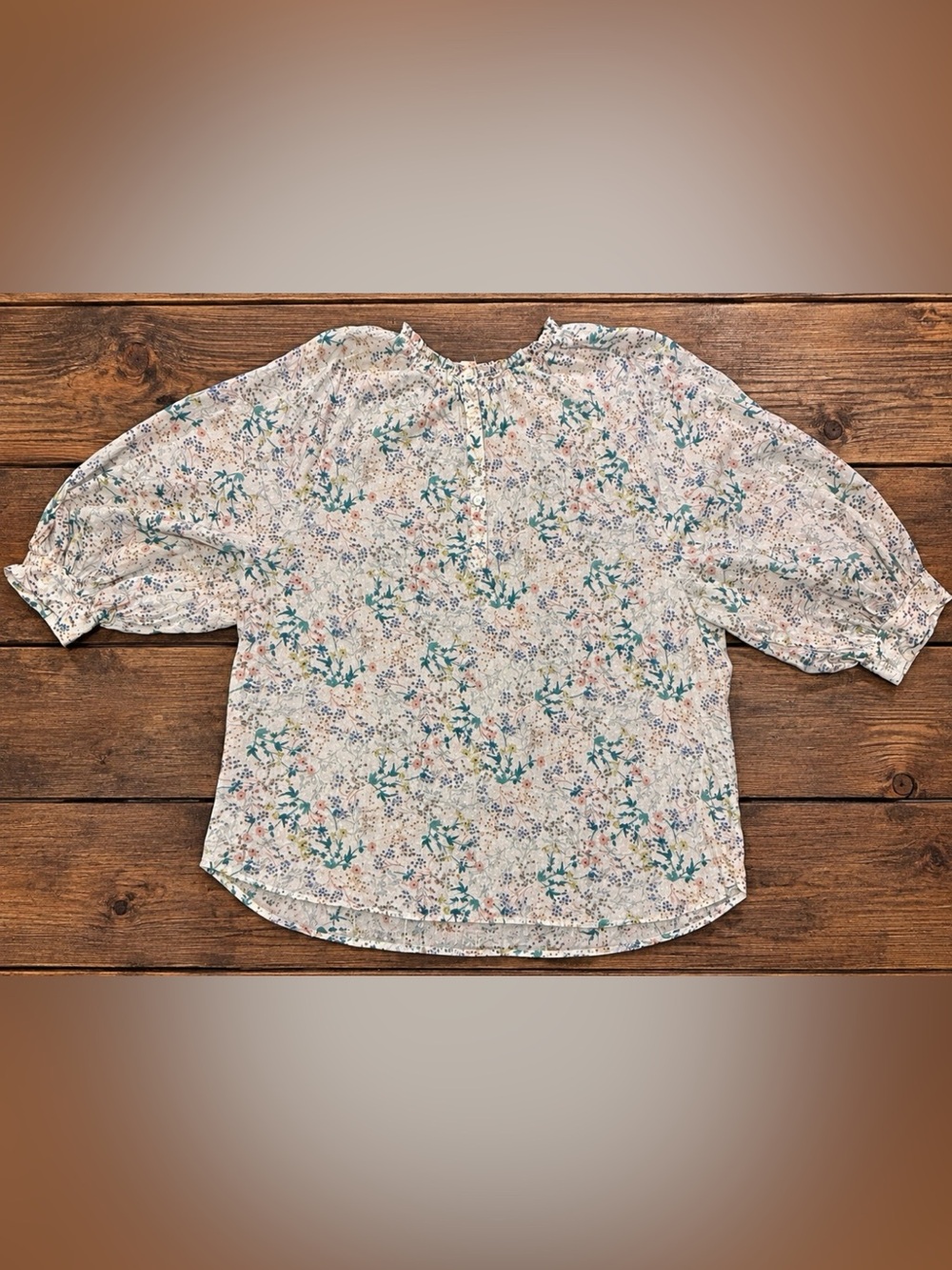 a.n.a Women’s Large Floral Blouse Metallic Thread Button Front Boho